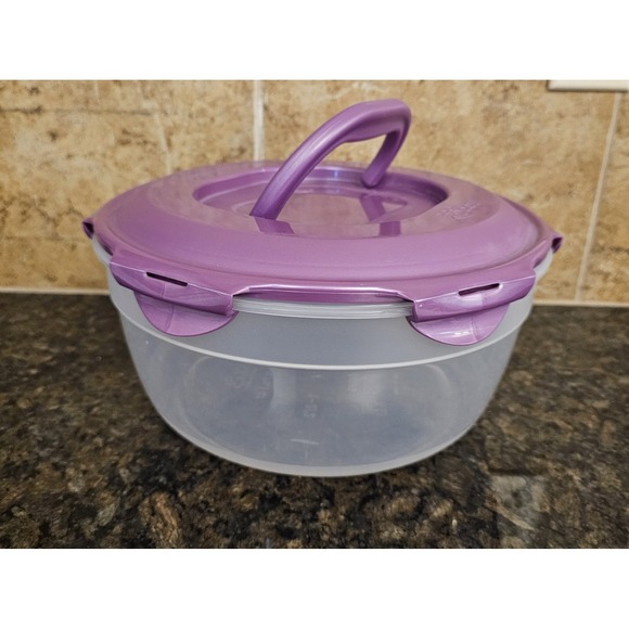 Lock&Lock Purple Snap Lid Plastic Round Handle Storage Container Bowl 5L - Picture 3 of 4